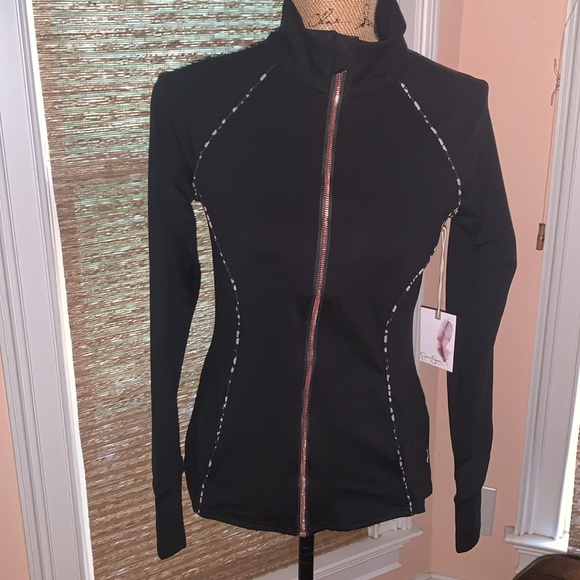 Jessica Simpson Tops - Jessica Simpson Active Black Full Zip Jacket with Blue and Gray Trim Size M NWT